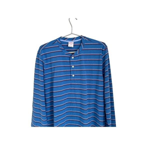 Brooks Brothers Cotton Henley Long Sleeve Blue with Red White Stripes Size Large - Picture 6 of 6